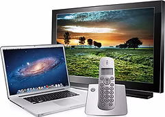 Laptop, TV, and cordless phone.
